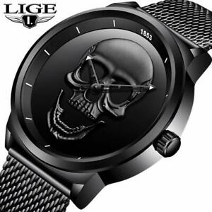 【送料無料】腕時計　フェンダファッションブランドカジュアルスチールメッシュウォッチlige fashion 3d skull top brand luxury casual quartz watch men steel mesh waterp