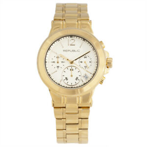 【送料無料】腕時計　ゴールドトーンステンレススチールクロノグラフrepublic womens gold tone stainless steel runway chronograph watch rp1090