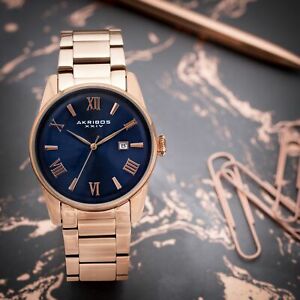 【送料無料】腕時計　メンズローズゴールドトーンステンレススチールブレスレットmens akribos xxiv ak1056rgbu date rose gold tone stainless steel bracelet watch