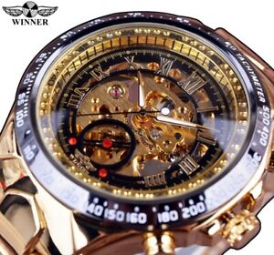 【送料無料】腕時計　メンズクリスマススポーツデザインベゼルwinner luxury watches number sports design bezel golden mens xmas gifts for him