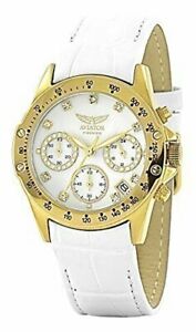 【送料無料】腕時計　クロノグラフホワイトレザーウォッチストラップaviator avw3589l87 womens chronograph watch white leather strap