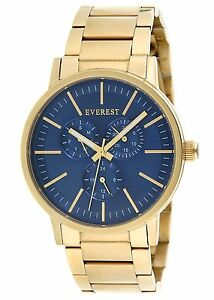 【送料無料】腕時計　エベレストメンズウォッチゴールドトーンeverest mens es30066 multi function watch gold tone blue｜hokushin