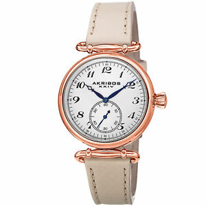 【送料無料】腕時計 スイスクォーツレザーストラップウォッチwomens akribos xxiv ak704tnrg small seconds swiss quartz leather strap watch|hokushin