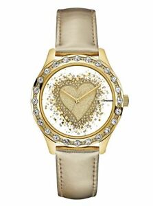 【送料無料】腕時計 ハートゴールドトーンレザーストラップウォッチguess women glitter heart goldtone leather strap watch u0909l2|hokushin