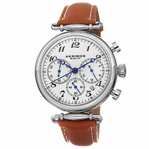 【送料無料】腕時計 クォーツクロノグラフブラウンレザーストラップウォッチ womens akribos xxiv ak630ssbr quartz chronograph brown leather strap watch|hokushin