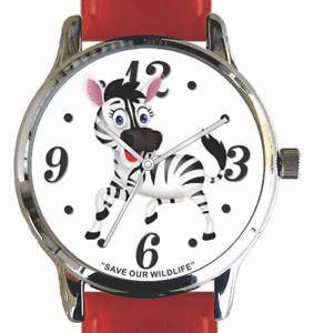 【送料無料】腕時計　ゼブラストラップsave our wildlife zebra image watch has a red leather strap amp; donation to awf｜hokushin