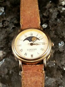 【送料無料】腕時計　ビンテージエジソンクォーツムーンフェイズウォッチvintage edison quartz moon phase watch