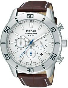 【送料無料】腕時計　パルサークロノグラフレザーストラップウォッチpt3433x1 pulsar gents chronograph leather strap watch