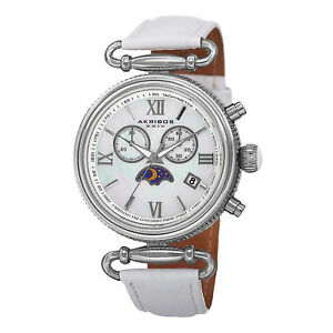 【送料無料】腕時計　スイスクロノグラフムーンフェイズウォッチwomens akribos xxiv ak754ssw swiss chronograph moonphase genuine leather watch