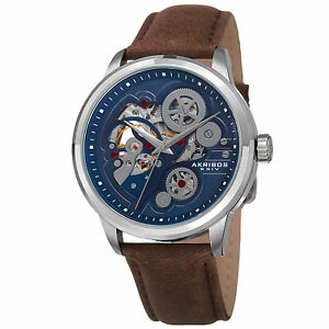 【送料無料】腕時計　スケルトンベルトウォッチmens akribos xxiv ak855ssbr skeleton automatic movement leather strap watch