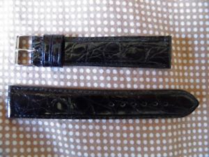 【送料無料】腕時計　クロコダイルブレスレットノワールブリリアント20 mm 18 a la boucle bracelet noir brillant en crocodile veritable fab francaise