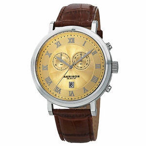 【送料無料】腕時計　 mens akribos xxiv ak591ss swiss quartz chronograph date brown leather watch｜hokushin