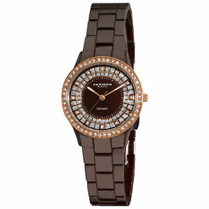【送料無料】腕時計　＃ブラウンセラミッククリスタルベゼルウォッチ women039;s akribos xxiv ak509br brown ceramic dazzling crystal bezel watch