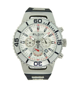 【送料無料】腕時計　メンズホワイトシルバーストーンクロノグラフシリコンウォッチelgin 1863 156021 mens white amp; silver tone chronograph date silicone watch