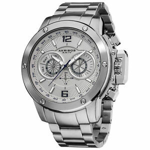 【送料無料】腕時計　スイスマルチファンクションシルバートーンスチールウォッチ mens akribos xxiv ak604wt bold swiss multifunction silvertone steel watch 24,735円