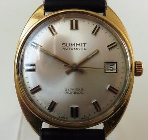 【送料無料】腕時計　ヴィンテージサミットvintage gents gold plated summit 21j automatic eta 2452 date watch serviced｜hokushin