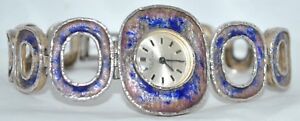 【貨物輸送無料】ウオッチ ビンテージスイススターリングシルバーエナメルブレスレットレトロvintage valgine swiss 17j sterling silver enamel bracelet watch 1960’s retro