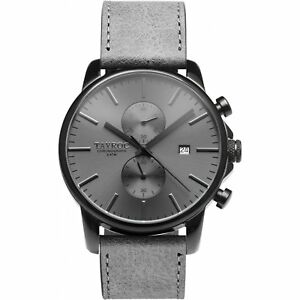 【貨物輸送無料】ウオッチ ヌオーヴォペレグラフィックorologio tayroc ty155 boundless uomo pelle grigia cronografo 42 粍 nero nuovo