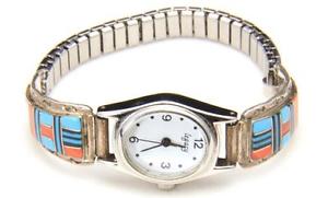【貨物輸送無料】ウオッチ ビンテージスターリングシルバーパールレガシーターコイズオニキスvintage zuni sterling silver inlay turquoise onyx mother of pearl legacy watch