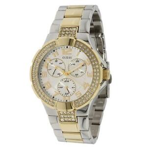 【貨物輸送無料】ウオッチ プリズムスワロフスキートーンゴールドブレスレットウォッチ guess prism swarovski 2 tone ss amp; gold bracelet lady watch date day u14007l1