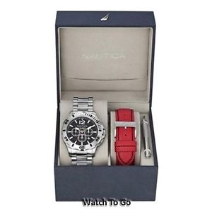 【貨物輸送無料】ウオッチ ポリウレタンストラップステンレススチールウォッチ*  nautica watch for men * stainless steel and red polyurethane strap n23519g