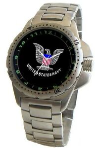 【貨物輸送無料】ウオッチ エンブレムステンレススチールスポーツウォッチベゼルus navy emblem stainless steel sport watch has elapsed time turning bezel