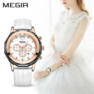 【送料無料】腕時計 レディースレザーストラップクオーツクロノグラフウォッチハイエンドladies high end megir watch m2042 chronograph leather strap quartz women watches