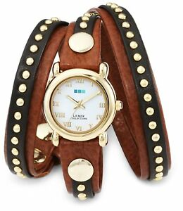 【送料無料】腕時計 コレクションレディースゴールドトーンブレスレットワープ la mer collections womens gold tone brown leather warp around watch bracelet