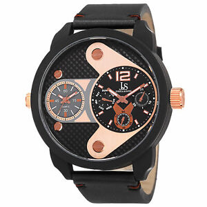 【送料無料】腕時計　メンズジョシュアタイムゾーンスモールセコンドレザーウォッチmens joshua amp; sons jx107bkr two time zones small seconds date leather watch