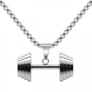 【送料無料】アクセサリー ネックレスチェーンネックレスフィットネスボディービルペソステンレスシルバーhantel collar de cadena fitness deporte culturismo pesos acero inoxidable plata
