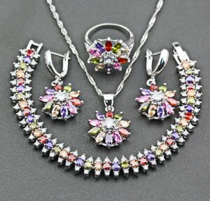 【送料無料】アクセサリー ネックレスジルコンイヤリングマルチカラーシルバーネックレスセットconjunto de joyera nupcial boda multicolor circn aretes anillo collar de plata