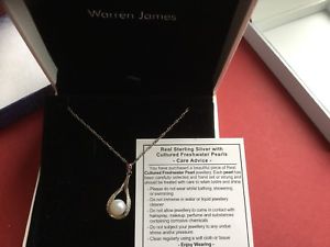 【送料無料】アクセサリー　ネックレスウォーレンジェームズボックスシルバーパールペンダントネックレスwarren james perla colgante collar de plata de ley en caja con certificado｜hokushin