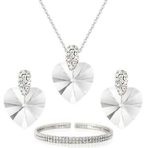 【送料無料】アクセサリー　ネックレスシルバートーンネックレスイヤリングスワロフスキーエレメントブレスレットtono plata swarovski element corazn collar aretes pulsera joyas regalo
