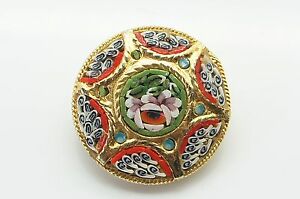 【送料無料】アクセサリー　ネックレスヴィンテージモザイクイタリアマイクロゴールドブローチピンタイルvintage italiano micro mosaico floral cristales, azulejos dorado redondo broche pin 15,826円