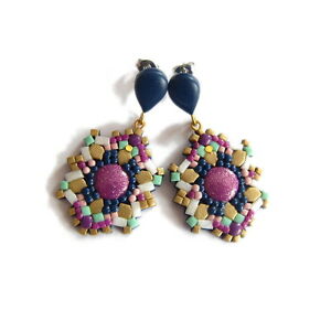 【送料無料】アクセサリー　ネックレスユニークモダンアートイヤリングartstico nico geomtrico moderno violeta oro joyera pendientes de arte hecho a mano