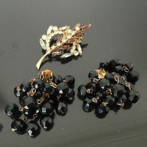 【送料無料】アクセサリー　ネックレスグランデブローチブローチイヤリングビンテージgrande broche boucles doreille vintage 1950 strass brooch earrings 50s