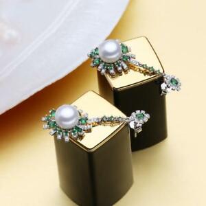 【送料無料】アクセサリー　ネックレスエメラルドフラワーイヤリングロングthe emerald flor perla de agua dulce plata de ley pendientes largos f01