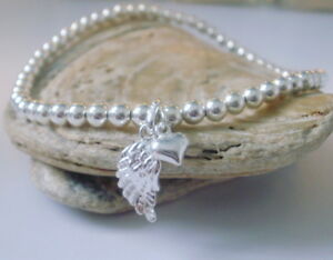【送料無料】アクセサリー　ネックレスブレスレットビーズビーズシルバーブレスレットpulsera corazn de un ngel, plata pulsera con dijes elstica 4mm cuentas