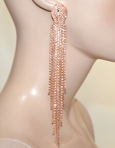 【送料無料】アクセサリー　ネックレスピンクゴールドorecchini donna oro rosa strass pendenti fili lunghi cristalli cerimonia g3