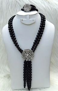 【送料無料】アクセサリー　ネックレスガラスセットperlas negras alargada real con set completo fiesta joyas de cristal para mujeres