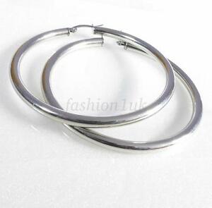 【送料無料】アクセサリー　ネックレスクラシックフープイヤリングホワイトイギリスclsico pesado grande aro pendientes chapado en oro blanco mujer chica 64mm reino unido