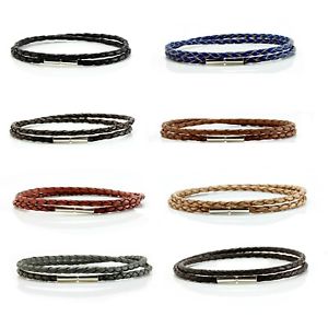 【貨物輸送無料】付属物 ネックレスレザーダブルブレスレットシルバークラスプ3粍 pulsera de cuero trenzado broche de plata de leycuero genuino de doble arrollamiento