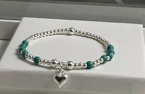 【貨物輸送無料】添え物 ネックレススタッキングスターリングシルバーターコイズアカウントブレスレットpulsera de apilamiento de plata esterlina elstico con turquesa cuentas de corazn por encan