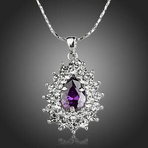 【送料無料】アクセサリー　ネックレスクリアパープルジルコンペンダントホワイトゴールドメッキblanco claro brillante pedrera prpura collar colgante circn chapado en oro blanco