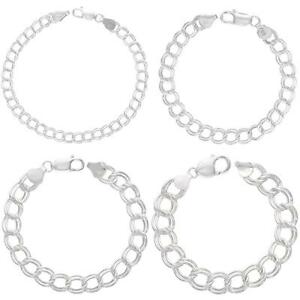 【送料無料】アクセサリー ネックレススターリングシルバーダブルブレスレットイタリアミリミリミリミリplata de ley italiano doble uniones bordillo pulsera 5mm,8mm,9mm,11mm