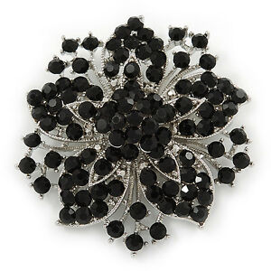 【送料無料】アクセサリー　ネックレスビクトリアブローチフラワーシルバージェットブラックbroche victoriano corsage flor plata y negro azabache