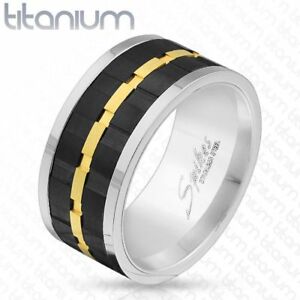 【送料無料】アクセサリー　ネックレスチタンリングブラックゴールドマンロータリーanillo de hombre titanio negro y dorado giratorio｜hokushin