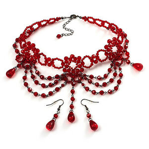 【貨物輸送無料】付属物 頸飾り ゴシックネックレスチョーカーイヤリングセットhot red gothic collana girocollo costume e orecchino set ネックレス・ペンダント-男女兼用アクセサリー-ジュエリー・アクセサリー