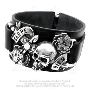 【貨物輸送無料】添え物 頸飾り ピューターレザーストラップブレスレットalchemy  carpe diem  peltro e pelle cinturino 地方検事 polso braccialetto