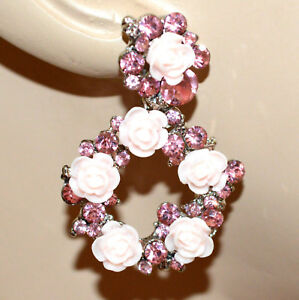 【貨物輸送無料】添え物 頸飾り イヤリングシルバーピンクペンダントorecchini donna argento fiori rosa cipria pendenti cerchi strass damigella bb10